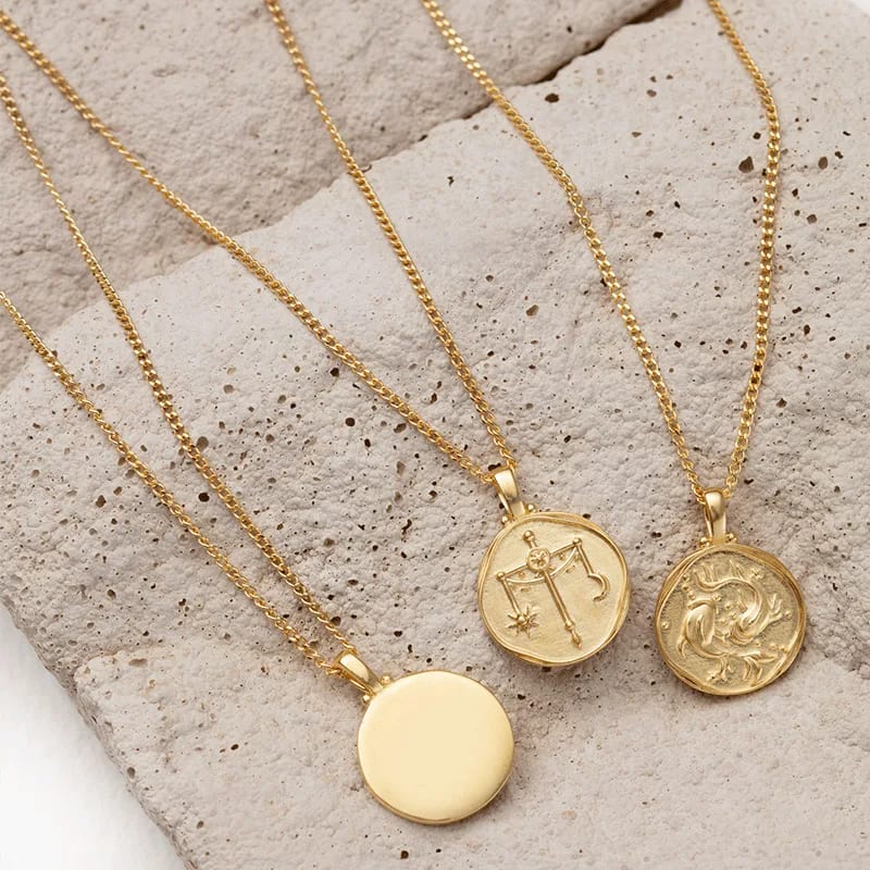Wholesale 18k Hold Plated Zodiac Necklace Custom Astrology Lion Coin Necklace 925 Sterling Silver Zodiac Pendant Necklace Pendant Necklaces