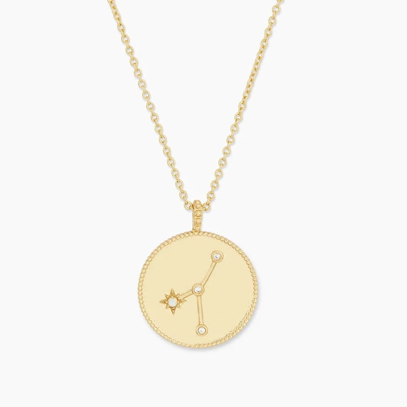 Wholesale Trendy 925 Sterling Silver 18k Gold Cubic Zirconia Astrology Horoscope 12 Zodiac Sign Coin Pendant Necklace For Women Pendant Necklaces