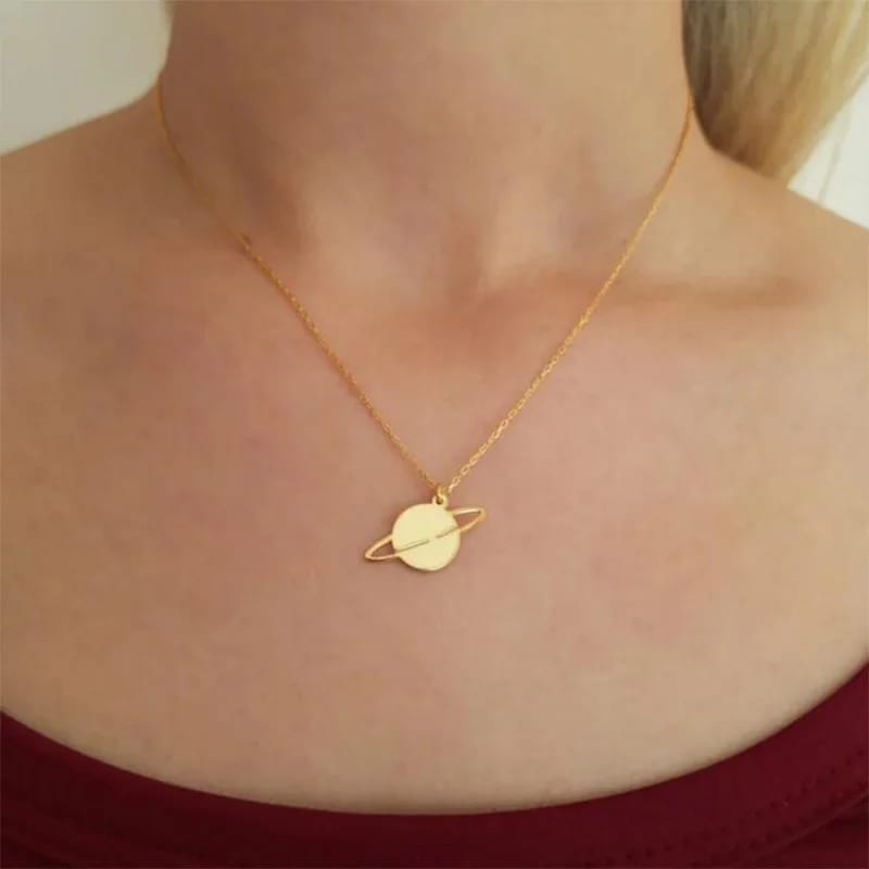 SXS JEWELRY Bling Iced Out Stainless Steel Saturn Planet Pendant Necklace Gold Color For Women Girl Pendant Necklaces