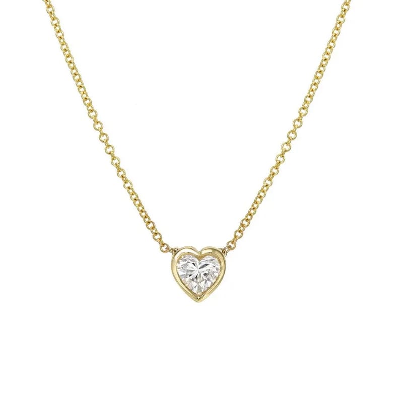 Minimalist Classic Women 925 Sterling Silver Jewelry Heart Shaped Diamond Bezel Necklace Pendant Necklaces