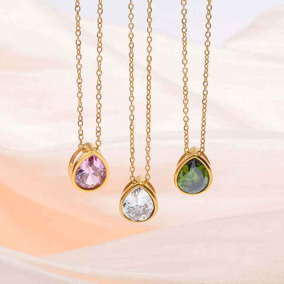 Dainty Birthstone Water Drop Pendant Necklace 18k Gold Plated Pear Shaped Cubic Zirconia Birthstone Necklaces Jewelry Pendant Necklaces