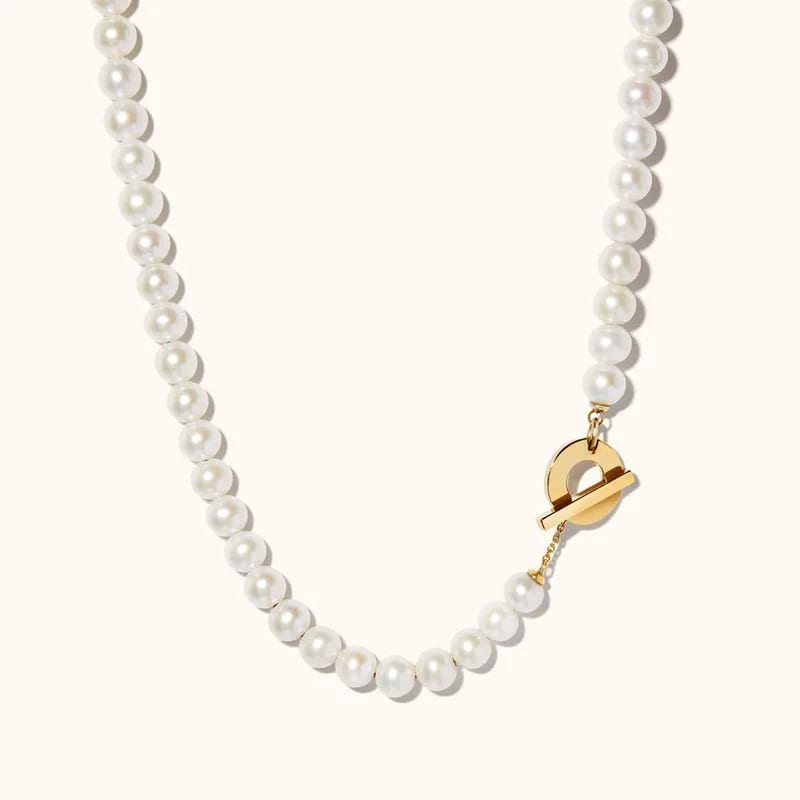Dainty Elegant 925 Sterling Silver 18k Gold Plated Toggle Ot Clasp Natural Freshwater Pearls Necklace For Women Pearl Necklaces