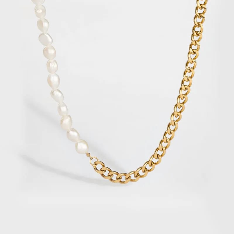 Wholesale 18k Gold Plated Stainless Steel Half Cuban Chain Fresh Water Pearl Fine Jewelry Men Natural Freshwater Pearl Necklace Pendant Necklaces