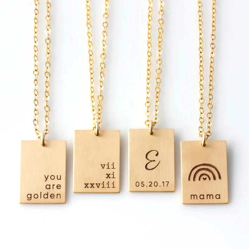 Personalized Jewelry Stainless Steel Custom Engraved Rectangle Pendant Necklace Wholesale Factory Pendant Necklaces