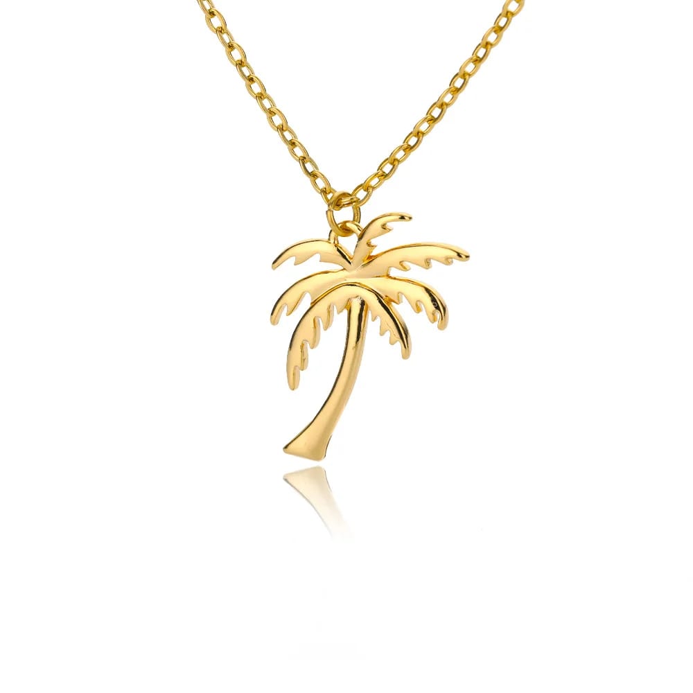 Hot Selling Brass Real Gold Plated Coconut Tree Pendant Necklace Jewelry Girl And Women Pendant Necklaces