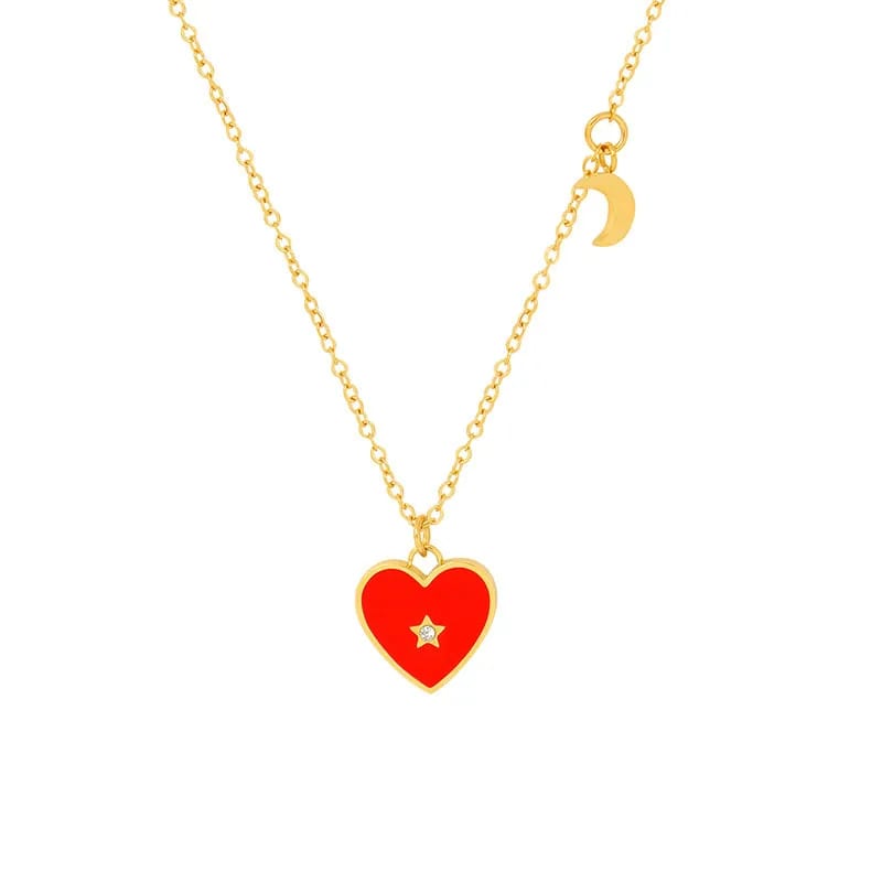 Best Selling 14k 18k 24k Real Gold Plated Heart Star And Moon Enamel Pendant Necklace Brand Stainless Steel Jewelry Women Pendant Necklaces