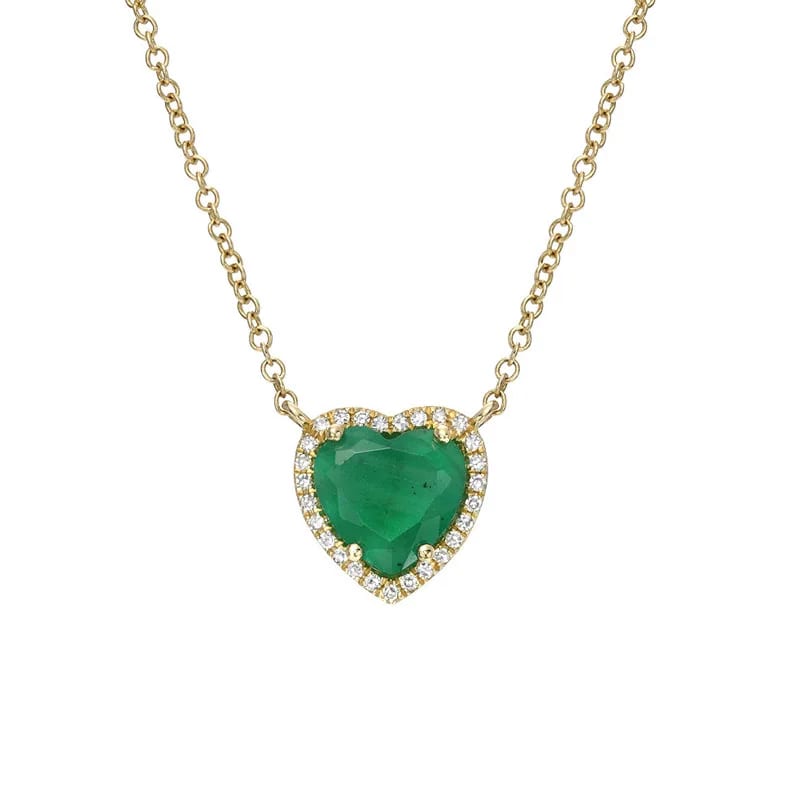 Delicate Emerald Crystal Heart Necklace 18k Gold Plated Cubic Zirconia Cz Love Heart Pendant Necklace Pendant Necklaces