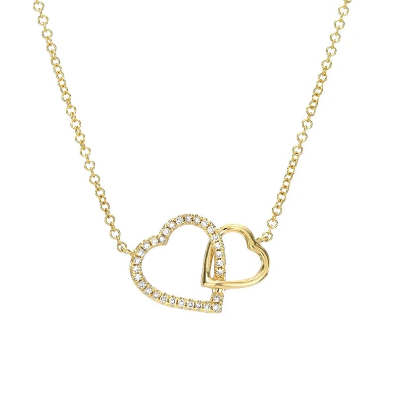 Dainty 925 Silver Gold Plated Cz Diamond Open Hearts Necklace Jewelry Interlocking Heart Shape Pendant Necklace For Women Pendant Necklaces