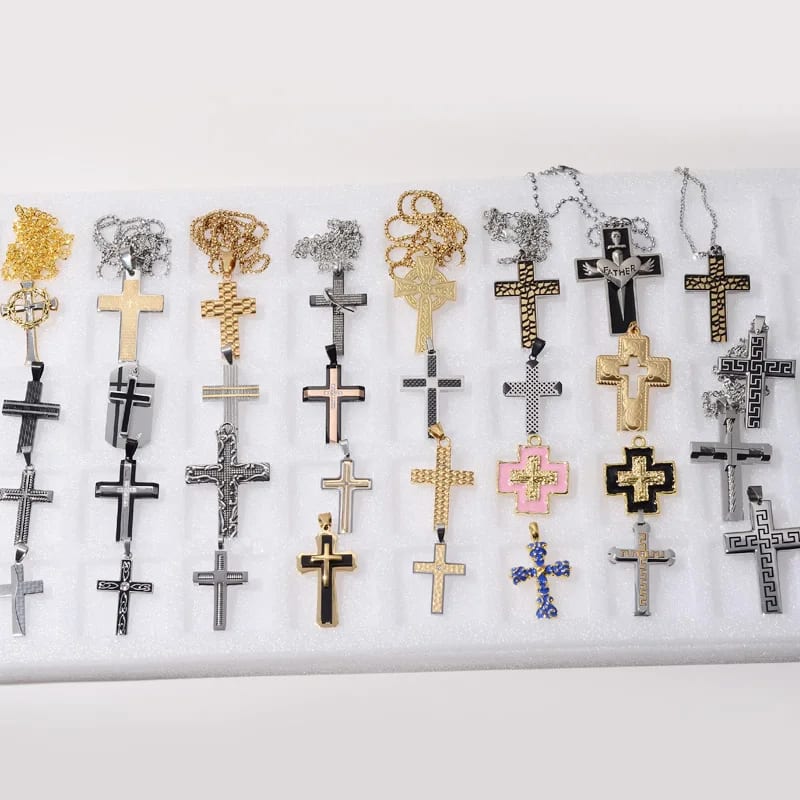 Fashion Luxury Men Simple Stainless Steel Cross Pendant Necklace Jewelry Cross Necklace