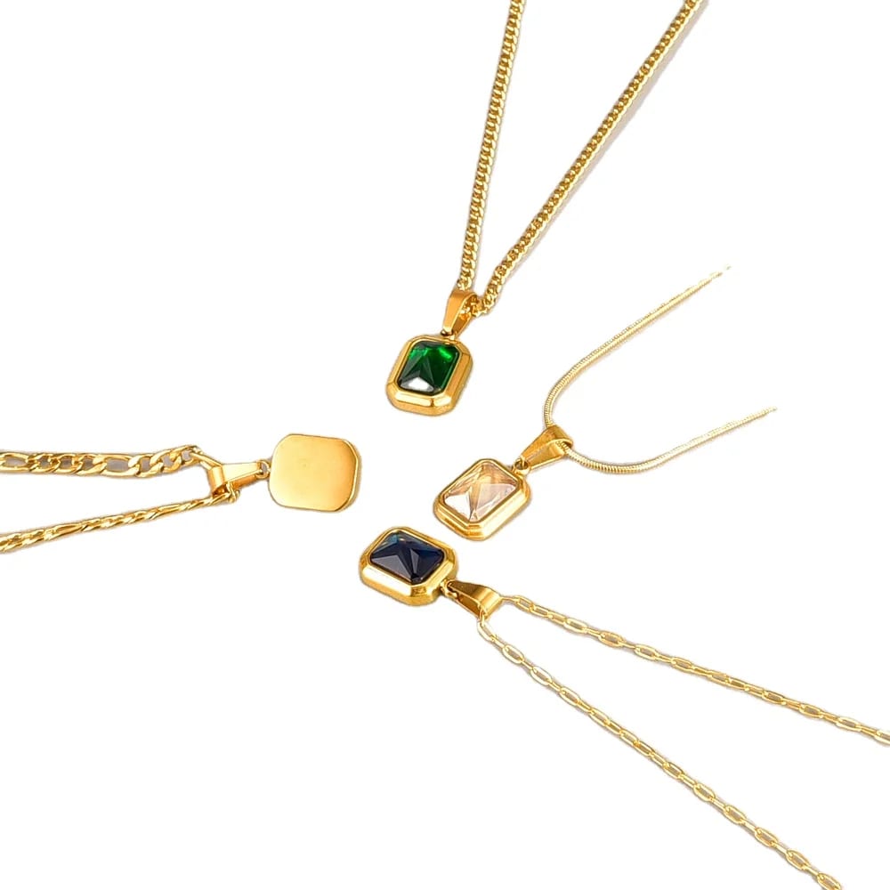 Wholes Small Gemstone Birthstone Necklaces Blue Square Stone Necklace Jewelry Pendant Necklaces