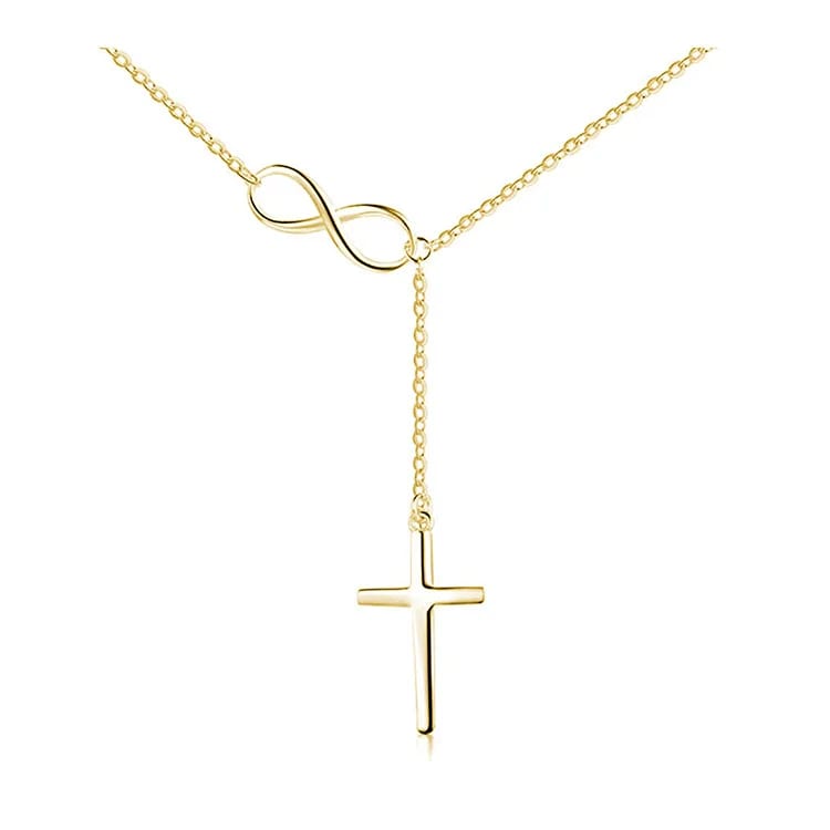 Fashion Men’s Simple Brass 18k Gold Plated Infinite Cross Pendant Necklace Jewelry Cross Necklace