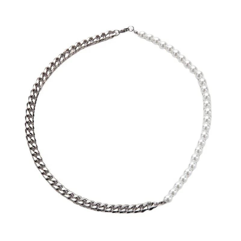 SXS JEWELRY Stainless Steel Cuban Chain Pearl Necklaces Freshwater Pearl Necklace Men Jewelry Pearl Necklaces