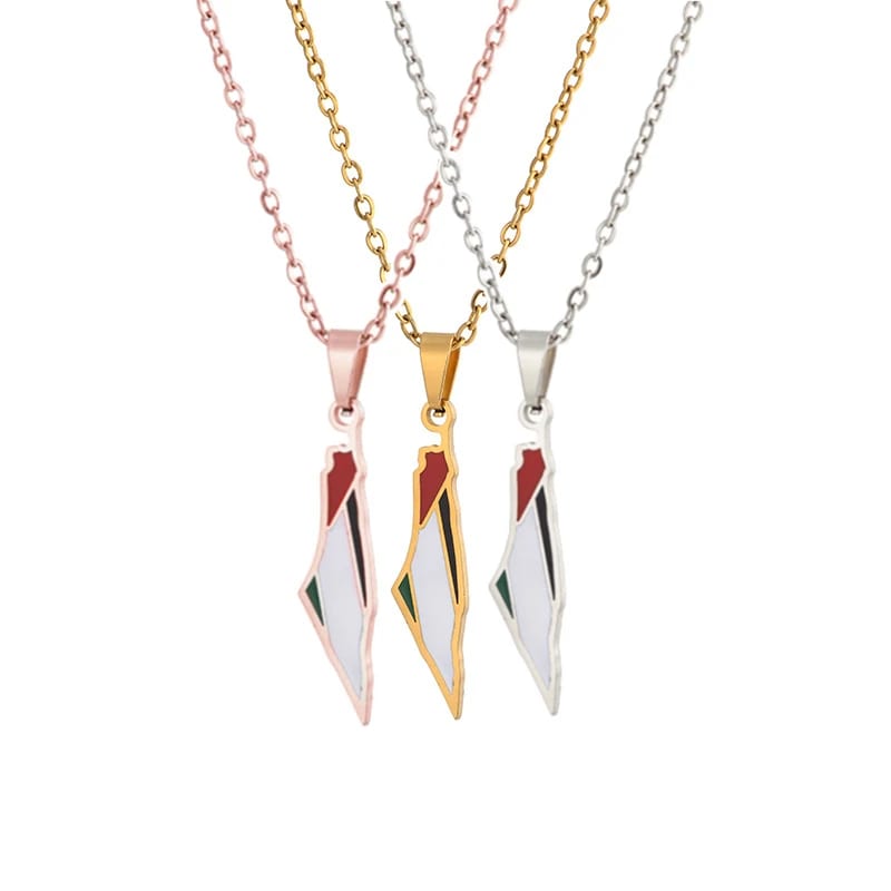 Manufacture Custom Enamel Palestine Map Flag Necklace Stainless Steel Material Map Jewelry Map Necklace