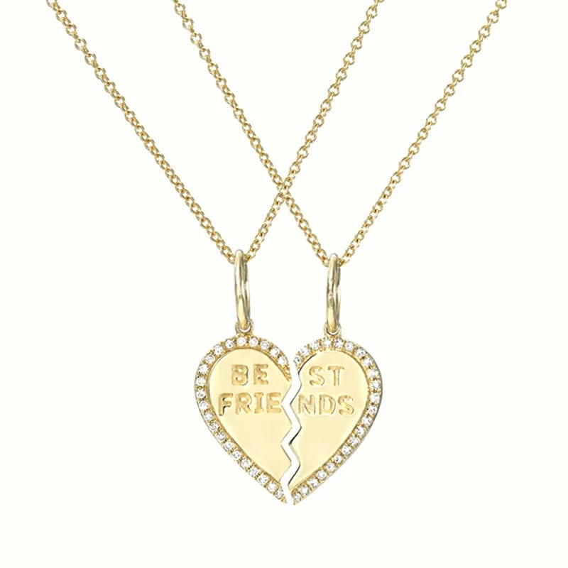 Dainty Classic Best Friend Necklace Set 14k Gold Pave Diamond Best Friend Heart Shaped Necklace For Women Pendant Necklaces