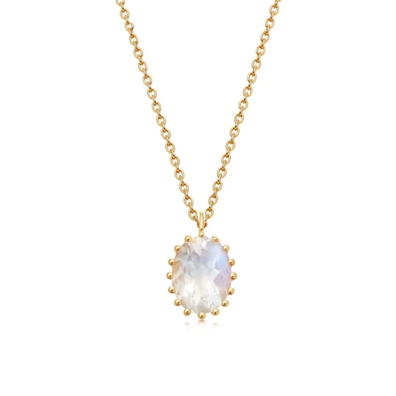 Fashion Gemstone Jewelry Natural Moonstone Drop Pendant Necklace 18k Gold Plated Rainbow Moonstone Necklace Pendant Necklaces