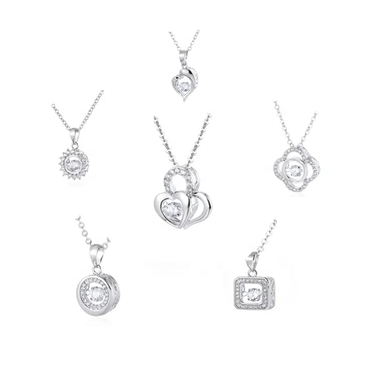 Fashion Dancing Necklace Aaa White Zircon Moving Stone Necklace Pendant Necklaces