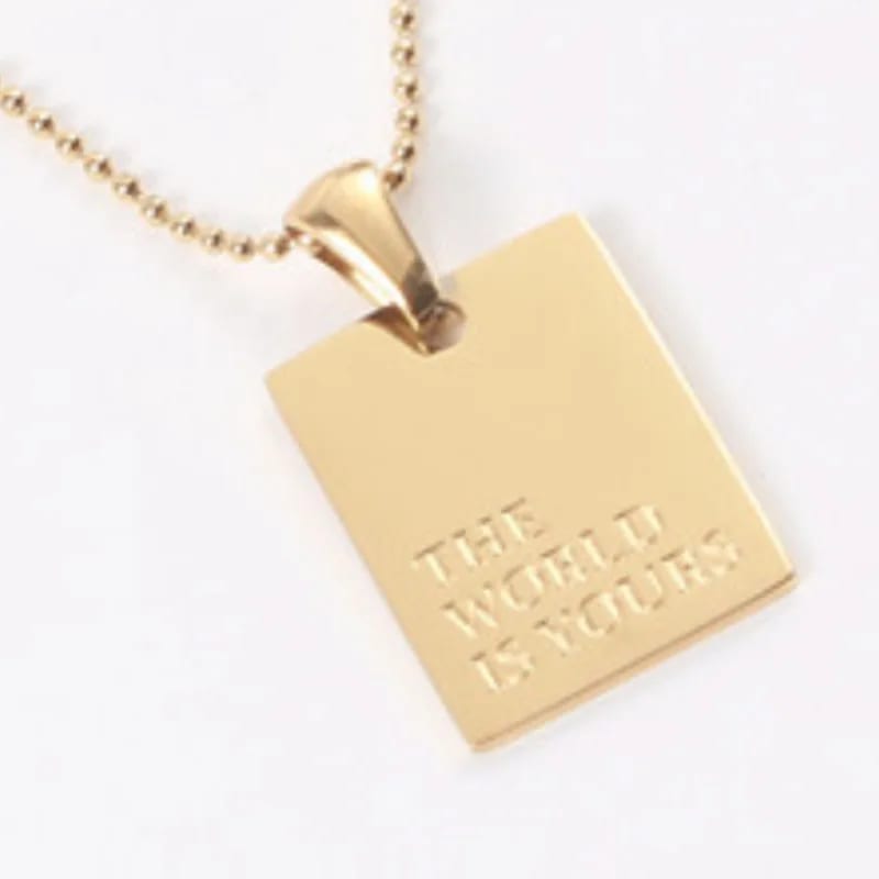 Fashion Personalized Jewelry Engraved Symbols Logo Rectangle Message Text Pendant Tags Necklace Disc Necklaces