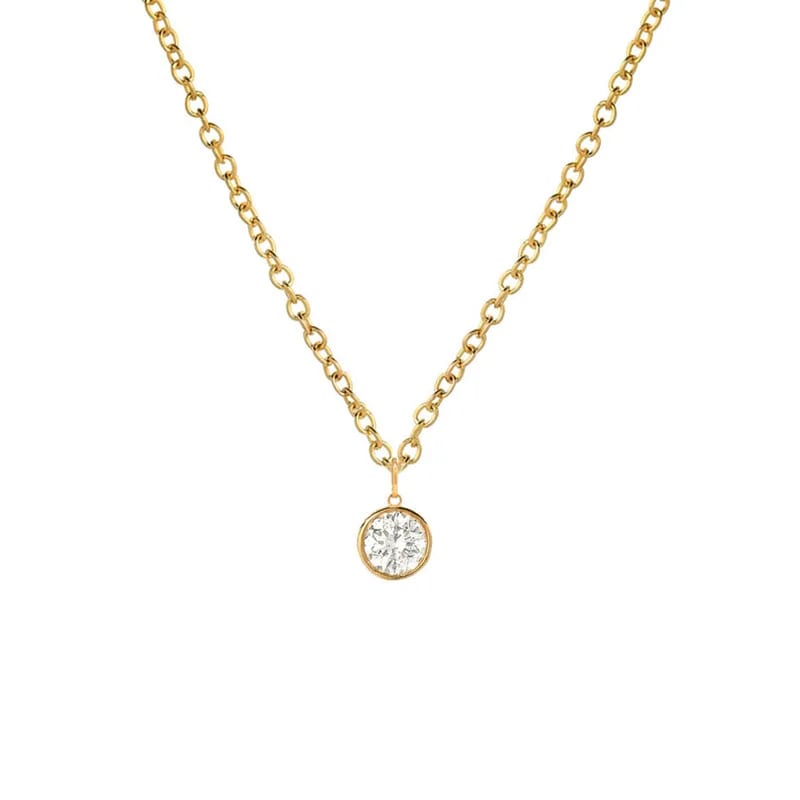 Classical 925 Sterling Silver 18k Gold Plated Cz Bezel Setting Single Stone Pendant Necklace For Women Pendant Necklaces