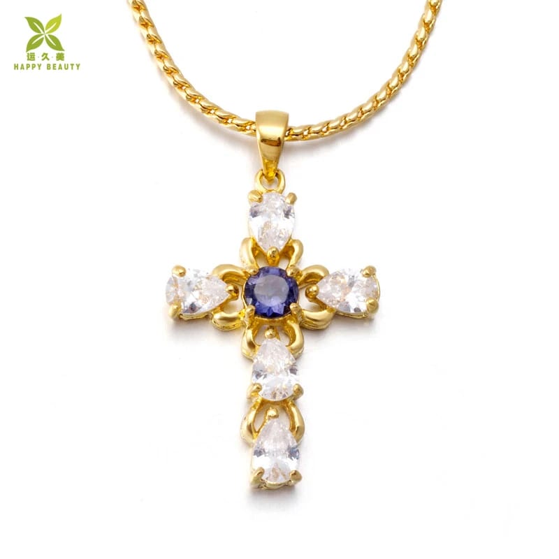 SXS JEWELRY Diamond Christian Religion Jewelry 18k Gold Plated Stainless Steel Chain Cz Jesus Cross Pendant Necklace Cross Necklace