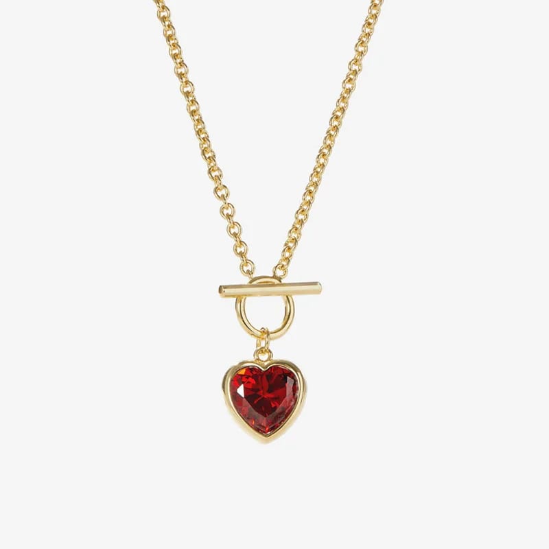 Custom S925 Sterling Silver Ip Plated Red Zircon Heart Pendant Necklace Women Pendant Necklaces