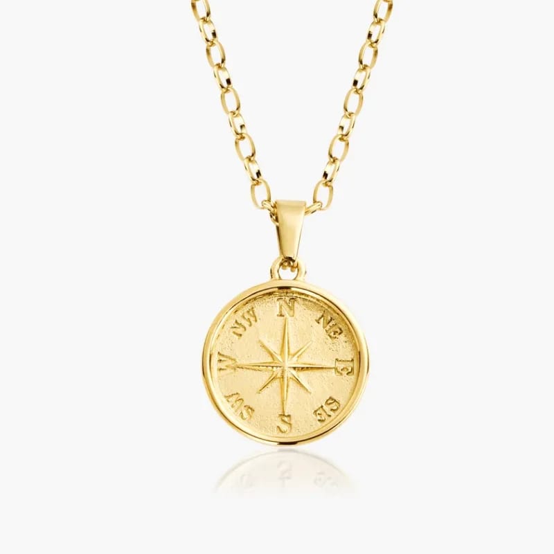 Custom Gold Plated Stainless Steel Men’s Necklace Navigation North Star Compass Pendant Necklace Jewelry Pendant Necklaces
