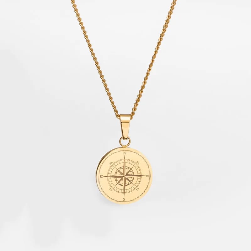 Custom Mens 18k Gold Compass Jewelry Stainless Steel Compass North Star Pendant Necklace Pendant Necklaces