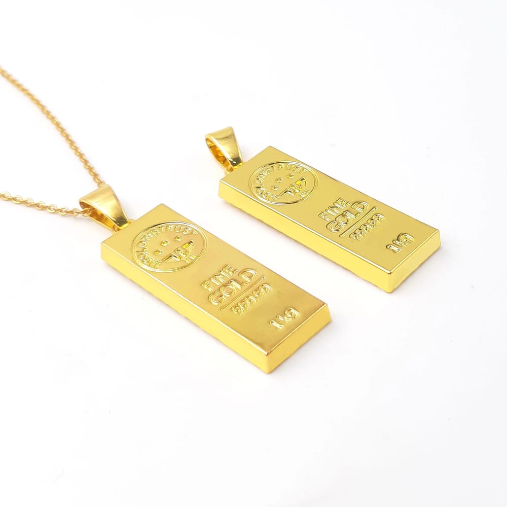 Wholesale In Gold We Trust 316l Bar Necklace Hot Gold Plating Stainless Steel Bar Necklace With Cable Chain Pendant Necklaces