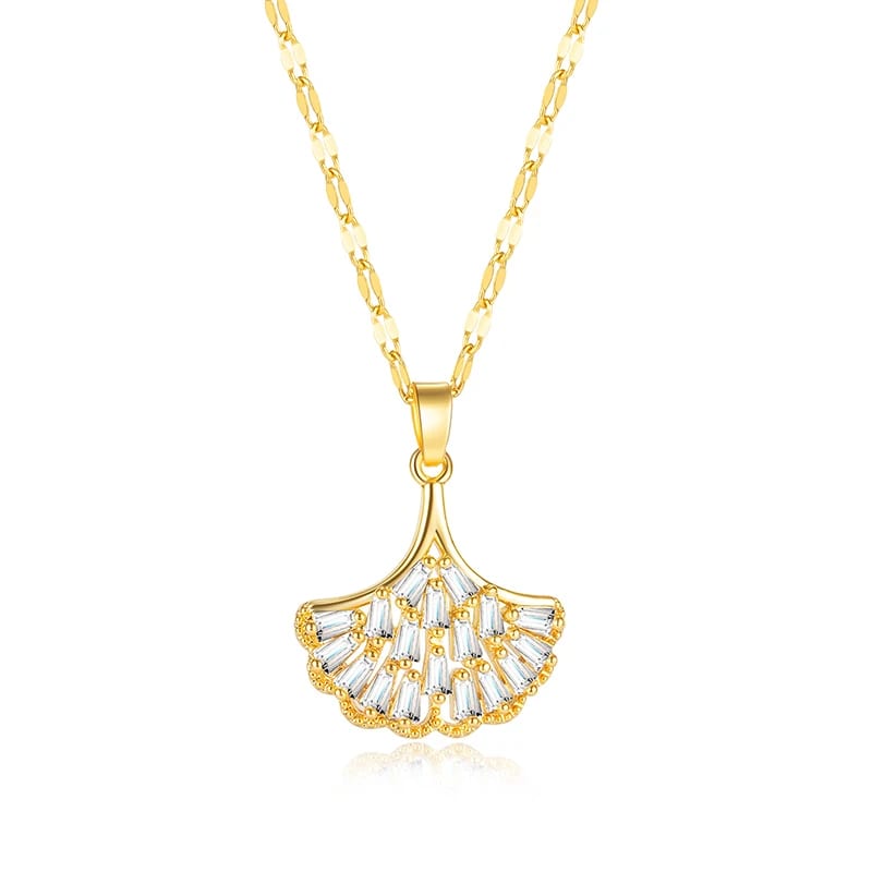 Odm Jewelry Manufacturer Stainless Steel And Copper Scalloped Shape White Zircon Pendant Necklace For Girls Pendant Necklaces