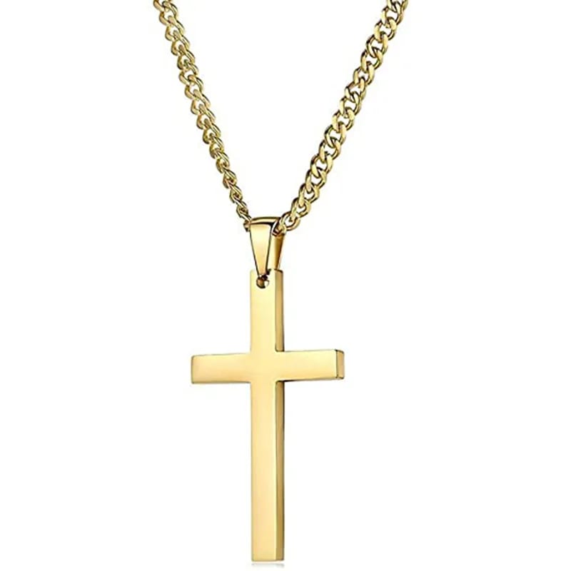 Fashion Jewelry 14k Gold Plated Stainless Steel Cuban Chain Necklace With Cross Pendant For Men Women Cross Necklace