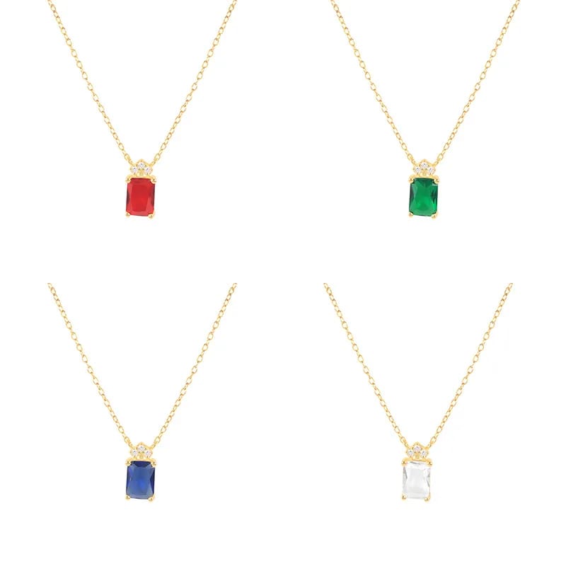 Fashion Jewelry Manufacturer 18k Gold Plated Geometric Stone White Zircon Square Pendant Necklace For Women Pendant Necklaces