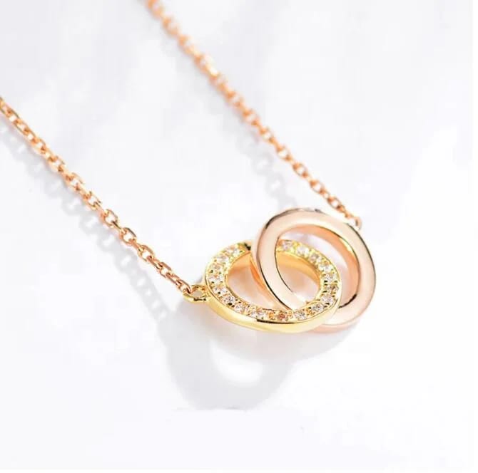 SXS JEWELRY Custom Luxury Brass Iced Out Zircon Interlocking Double Ring Pendant Necklace For Girls Pendant Necklaces