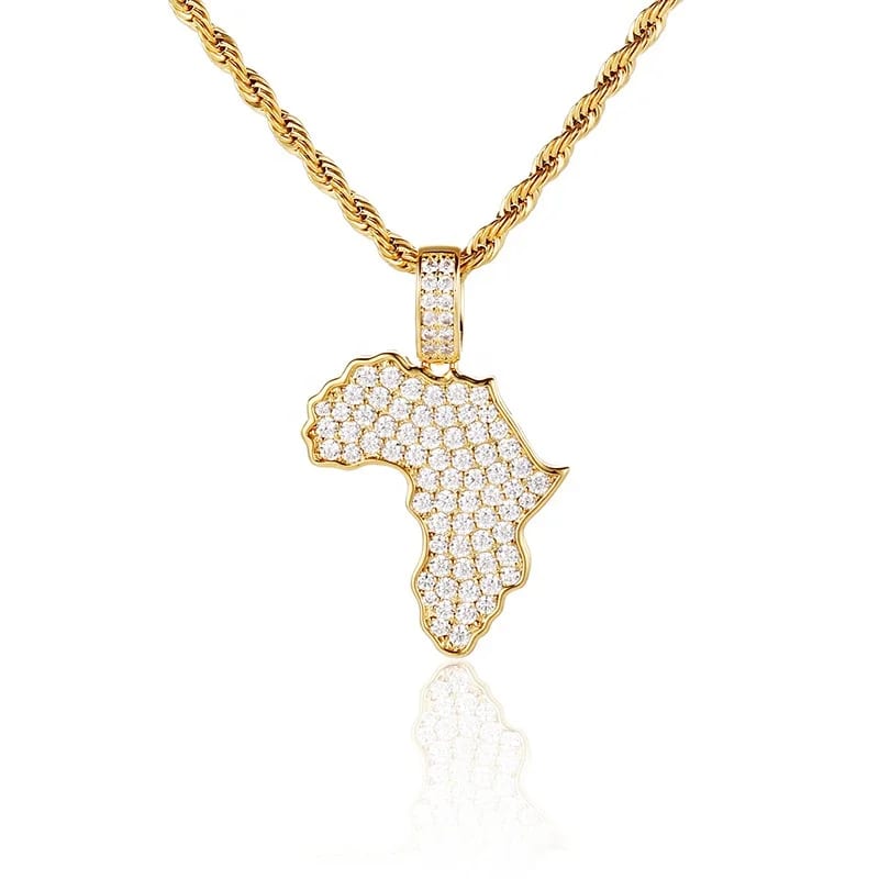 Gold Plated Custom Necklace Personalized Jewelry African Map Necklace Men Women Fashion With Zircon Stones Map Necklace