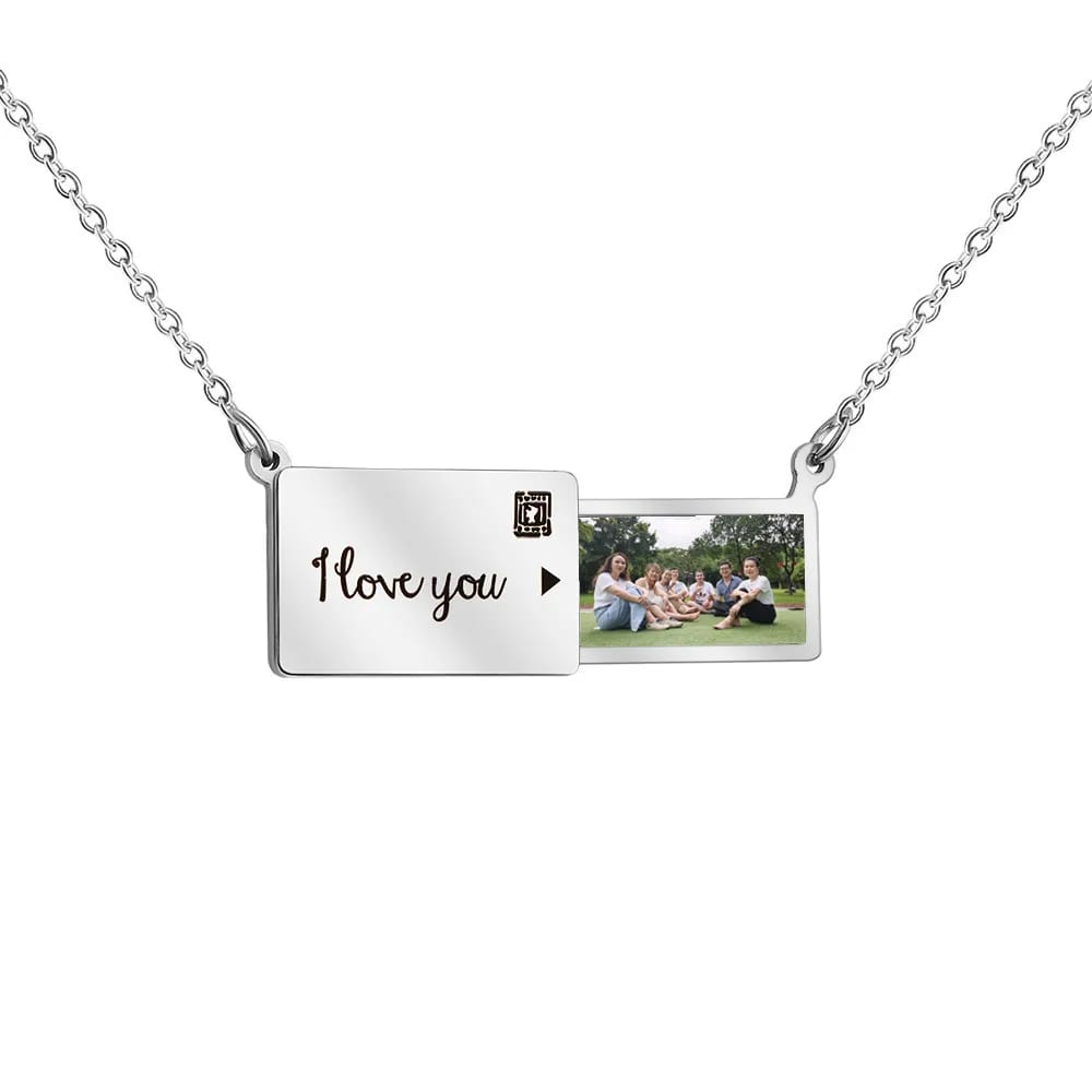 Drawer Photo Printing Pendant Sliding Locket Necklaces Pull-out Photo Envelope Message Necklace Pendant Necklaces