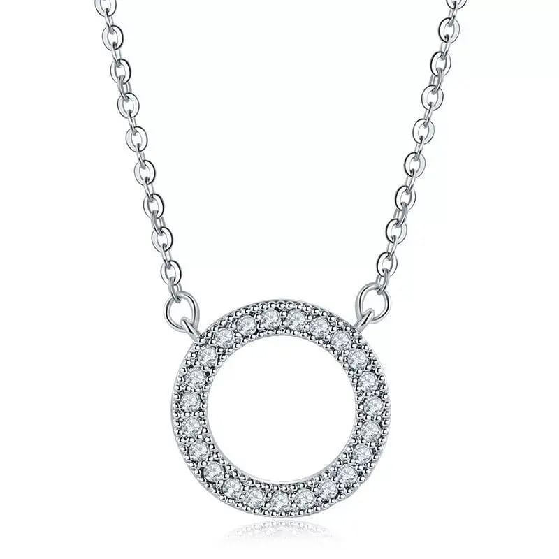 Ring Shape With Zircons Covering With Silver Necklace Pendant Necklaces