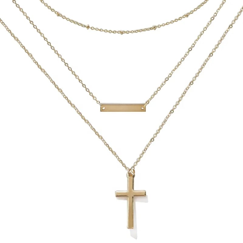 SXS JEWELRY Triple Layer Stainless Steel Three Layer Necklaces Fashion Beads Bar Cross Three Layer Necklace Manufacturer Pendant Necklaces