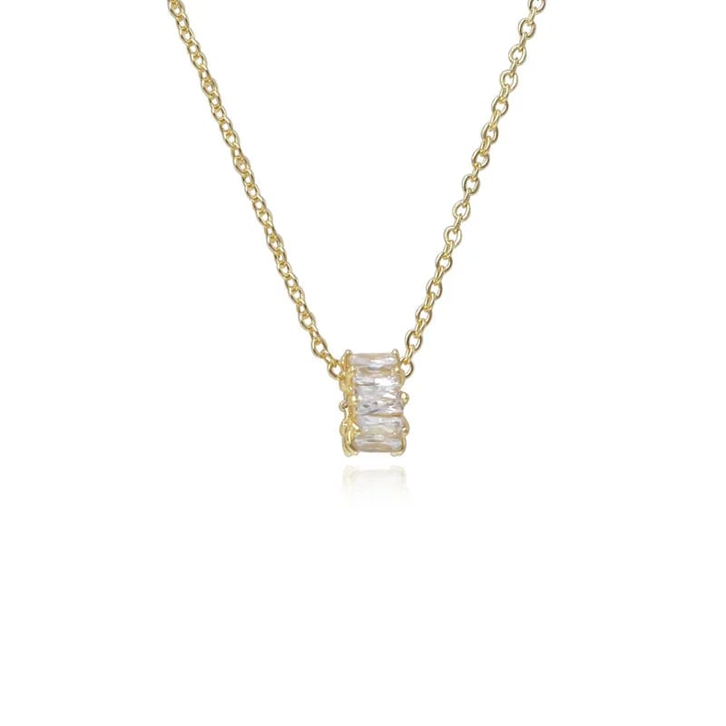 Luxury Jewelry Silver Gold Plated Cylinder Shape Geometry Sparkling Cz Stone Necklace For Wedding Pendant Necklaces
