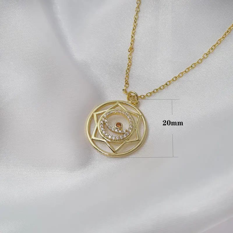 Manufacturer High Quality Brass 18k Gold Plated Round Shape Inlay Star Hollow Out Filigree Zircon Pendant Necklace Pendant Necklaces