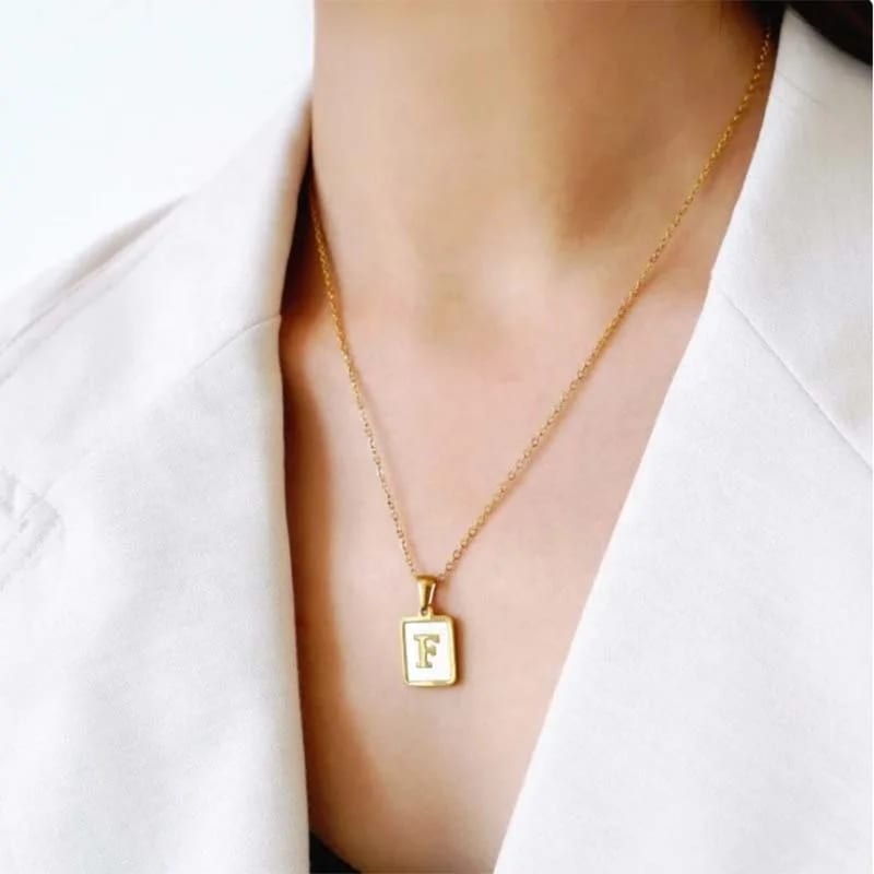 New Custom Personalized Gold Plated Initial Mother Of Shell Rectangular Square Alphabet Letter Necklace Pendant Necklaces