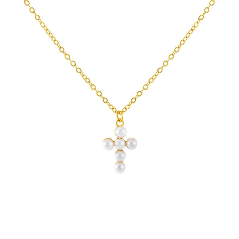 Wholesale 14 K Gold Plated Freshwater Pearl Religion Cross Charm Pendant Necklace Cross Jewelry Pearl Necklaces