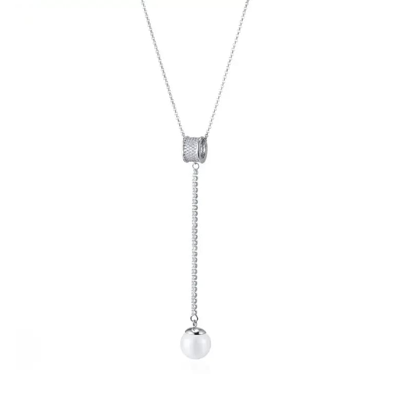 New Arrival Female Pendant Necklace Pearl Cubic Zirconia Long Sweater Chain Circle Necklace Lariat Necklaces