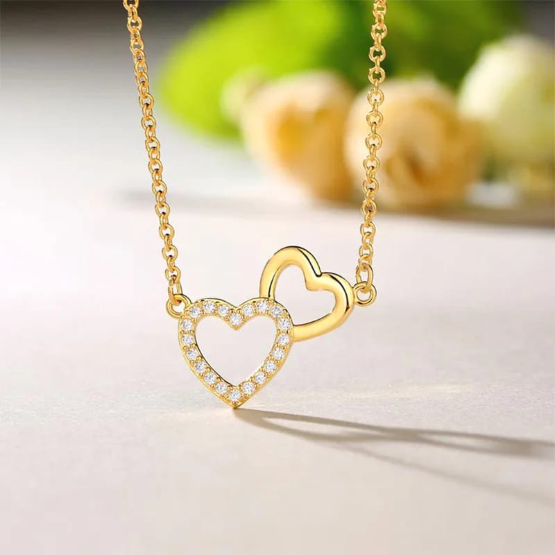 Fashion High Quality Cz Crystal Double Heart Pendant Necklace For Souvenir Gift Jewelry Pendant Necklaces