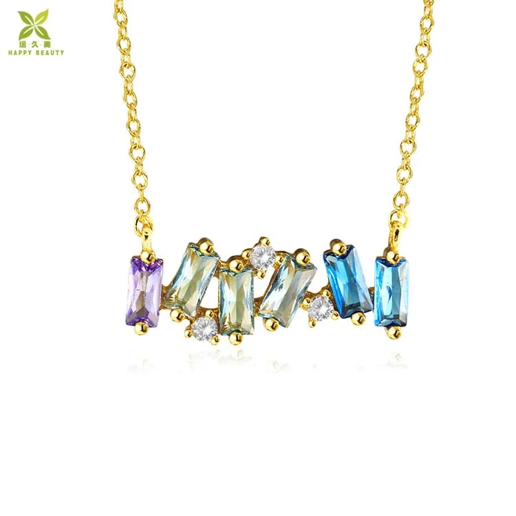 18k Gold Plated Jewelry Necklace Zirconia Rainbow Charm Necklace Pendant Necklaces