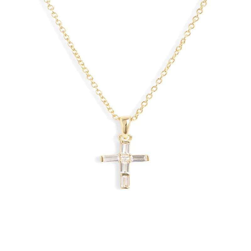 Religious Christian 18k Gold Diamond Cz Small Cross Pendant Necklace Jewelry Cross Necklace