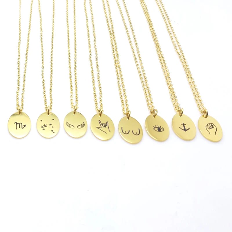 Hot Sale Custom 316l Stainless Steel Logo Charms Necklace For Making Jewelry Disc Necklaces