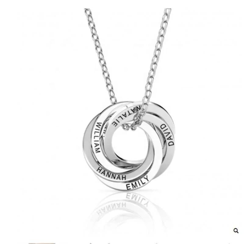 New Custom 925 Sterling Silver Five Rings Pendant Necklace With Engraving The Name Pendant Necklaces