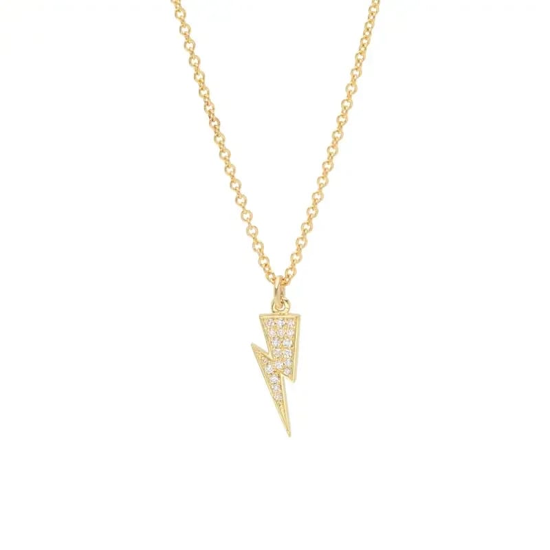 Mini Lightning Bolt Necklace 14k Gold Plated Thunder Button Necklaces Pendant Necklaces
