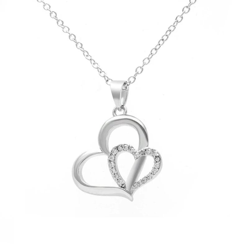 Eternity Love Heart Pendant Necklace Jewelry Cubic Zirconia Crystal Double Heart Pendant Necklace Pendant Necklaces