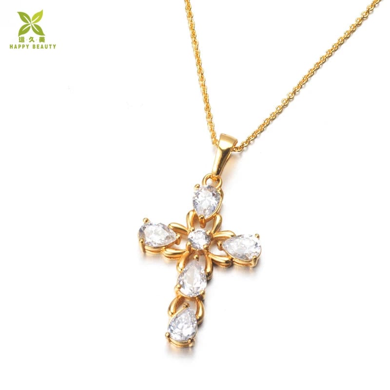 Wholesale Custom Cubic Zirconia Cz Diamond Religion Christian Jesus Cross Pendant Necklace Cross Necklace
