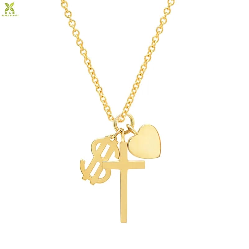 Fashion Charm Necklace Jewelry 18k Gold Cross Heart Dollar Sign Pendant Charms Necklace For Jewelry Making Pendant Necklaces