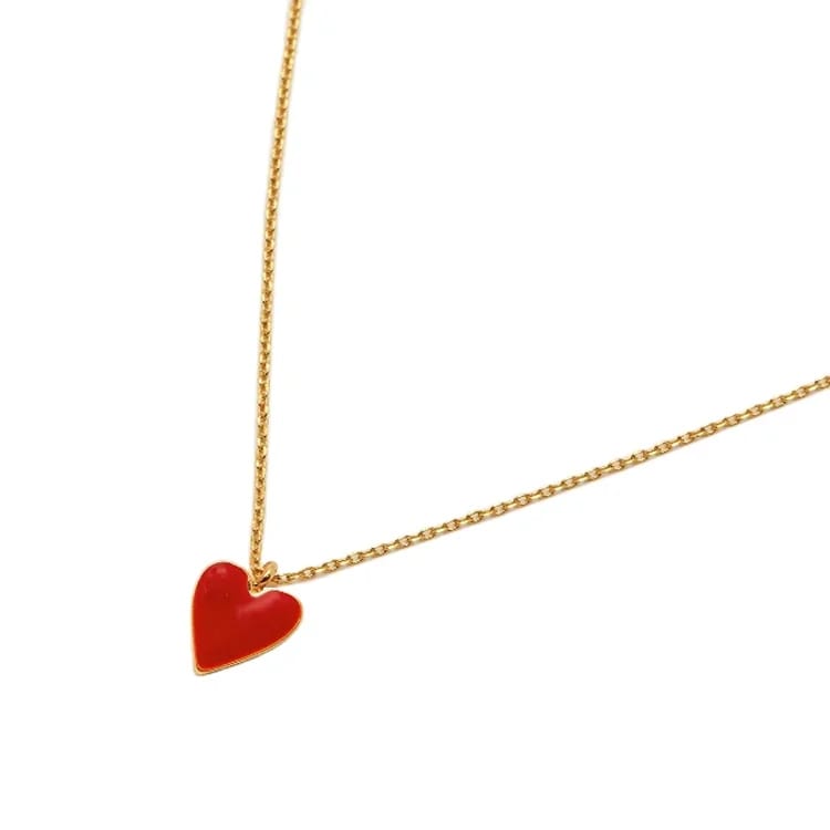 Wholesale 925 Sterling Silver 18k Gold Plating Enamel Red Heart Necklace For Ladies Jewelry Pendant Necklaces